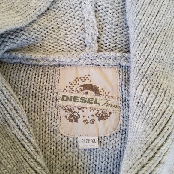 Diesel Femme Chunky Cable Knit Hooded Cardigan Button Sweater Neutral Size XL - Picture 4 of 11